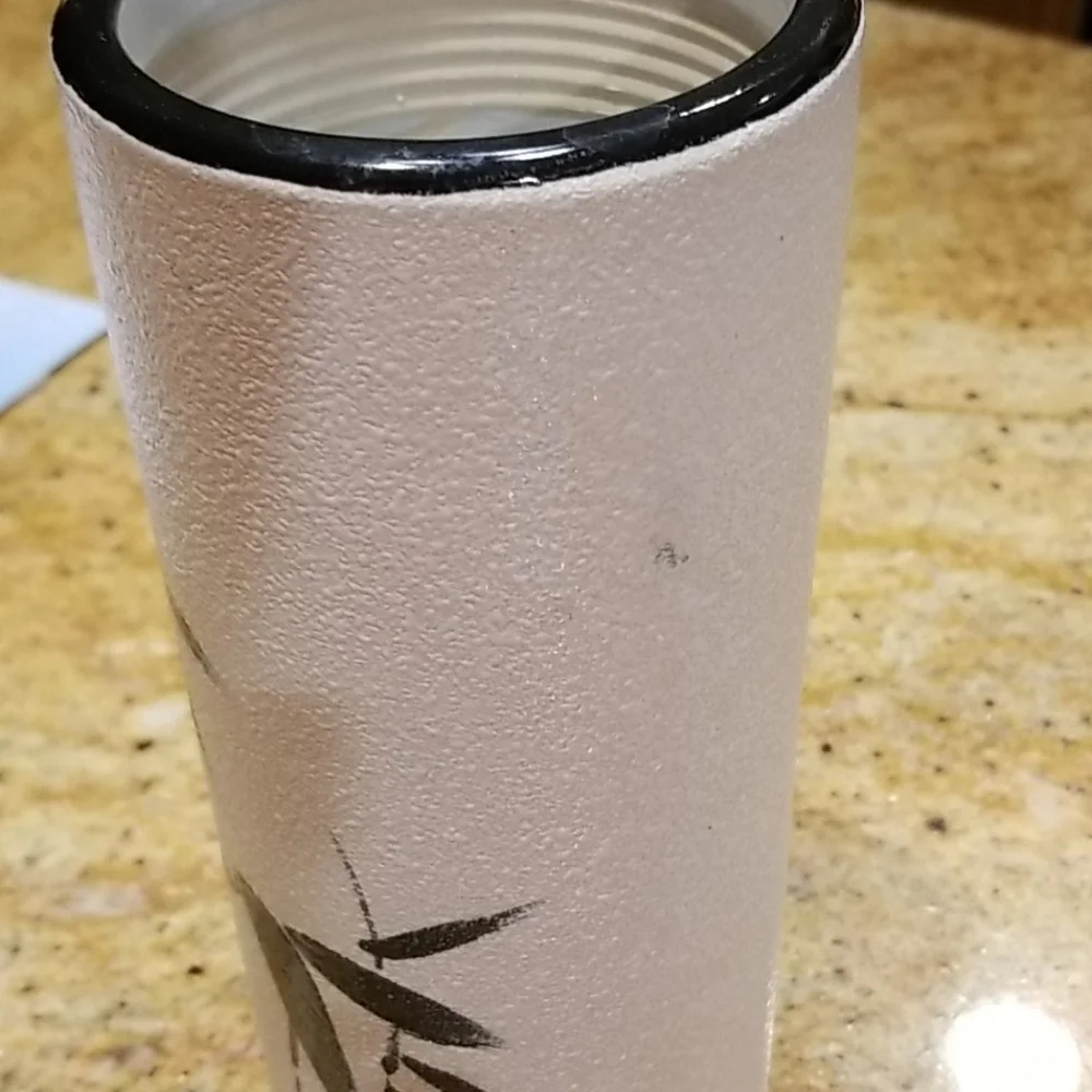 VTG Asian Modern Vase Painted Bamboo on Texture